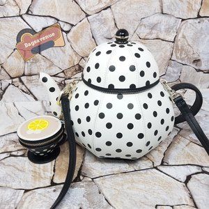 Teapot Polka Dot White Crossbody & Key Fob Key Chain Coin Purse Set Kate Spade